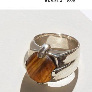 Pamela Love  sterling silver "dasha" ring with tiger's eye inlay